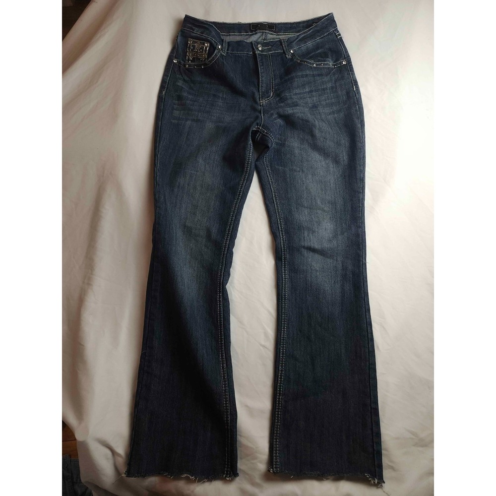 Cato Bootcut Jeans Womens Size 12 Blue Denim Dark Wash Beaded Embellished Pocket